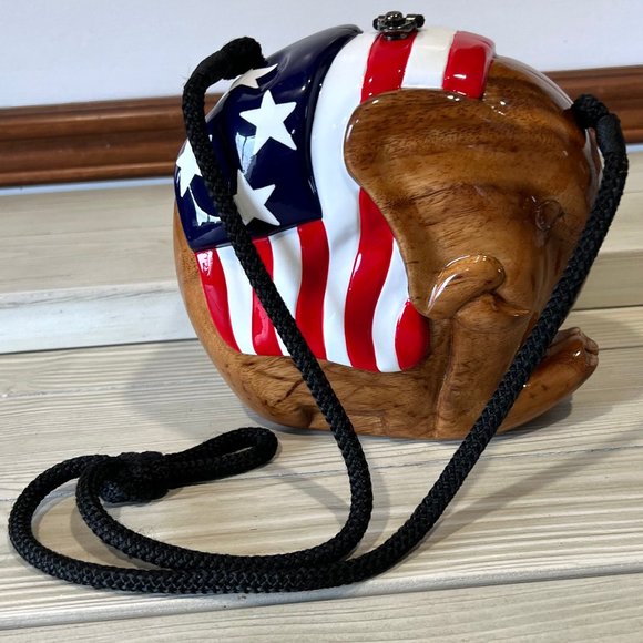 Timmy Woods Patriotic Elephant Carved Wood Crossbody - Picture 8 of 8